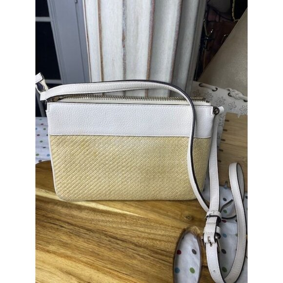 Kate Spade New York Straw & Leather Crossbody Bag – Neutral/White - Picture 2 of 3